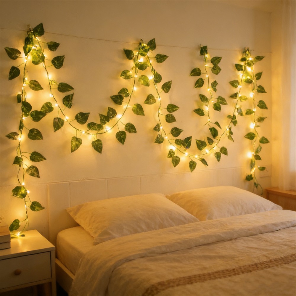 Outdoor Power For Wedding - Lampu LED Daun Rotan Hijau, Lampu
