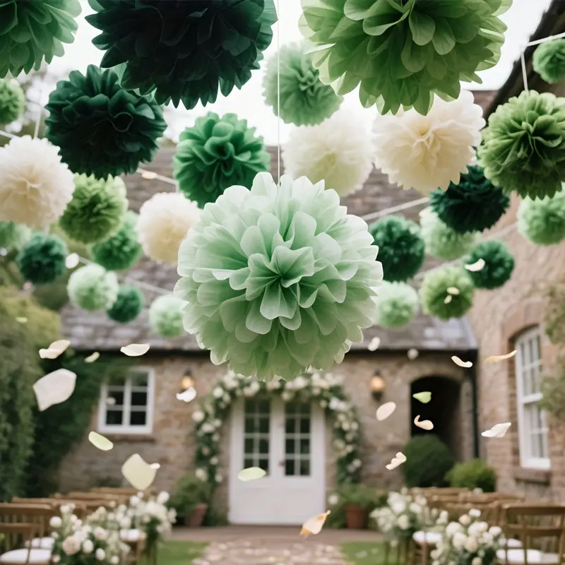 Outdoor Power For Wedding - 30 Buah Bola Bunga Kertas Sage