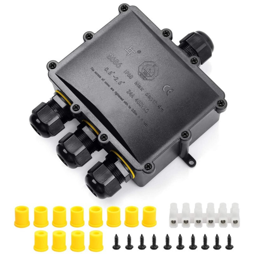 4Way 1In3Out IP68 Tahan Air 4- - Outdoor Power Cable Junction Box ulasan dan harga